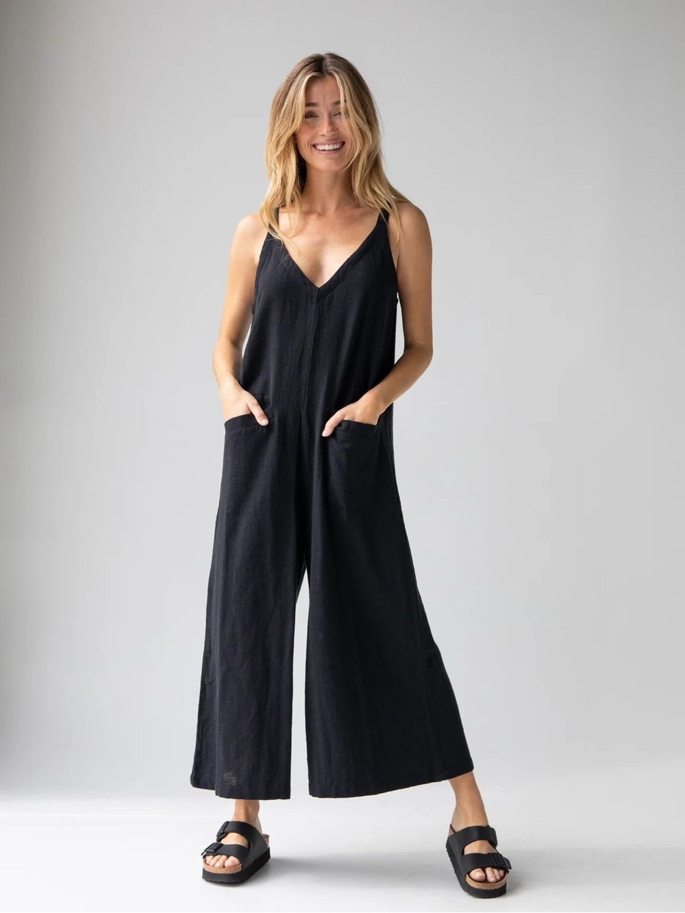 Natural Life Chelsea Black Cotton Gauze Jumpsuit Small Wide Leg Breezy Summer